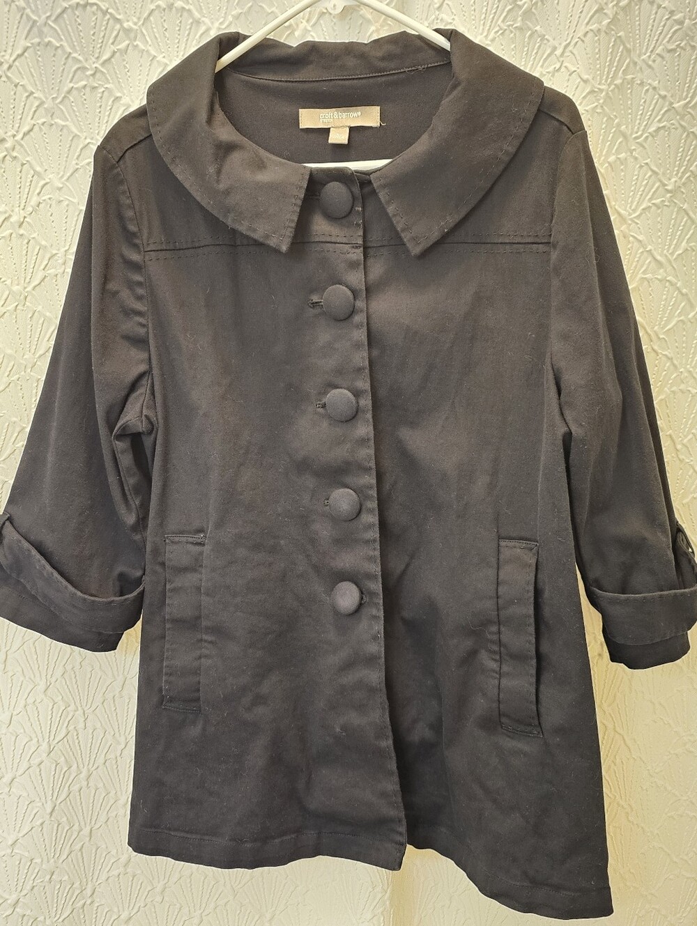 croft & barrow Black Covered-Button Collared Coat